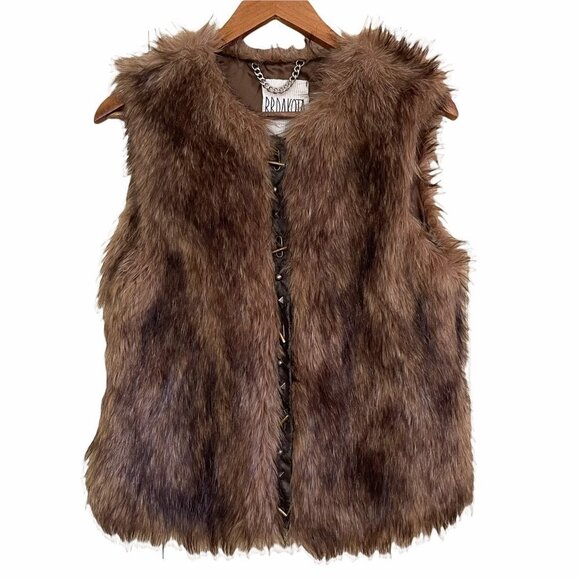 BB Dakota Jackets & Blazers - READ BB Dakota Women's NWT Brown Vegan Fur Leather Embellished Vest Size Medium